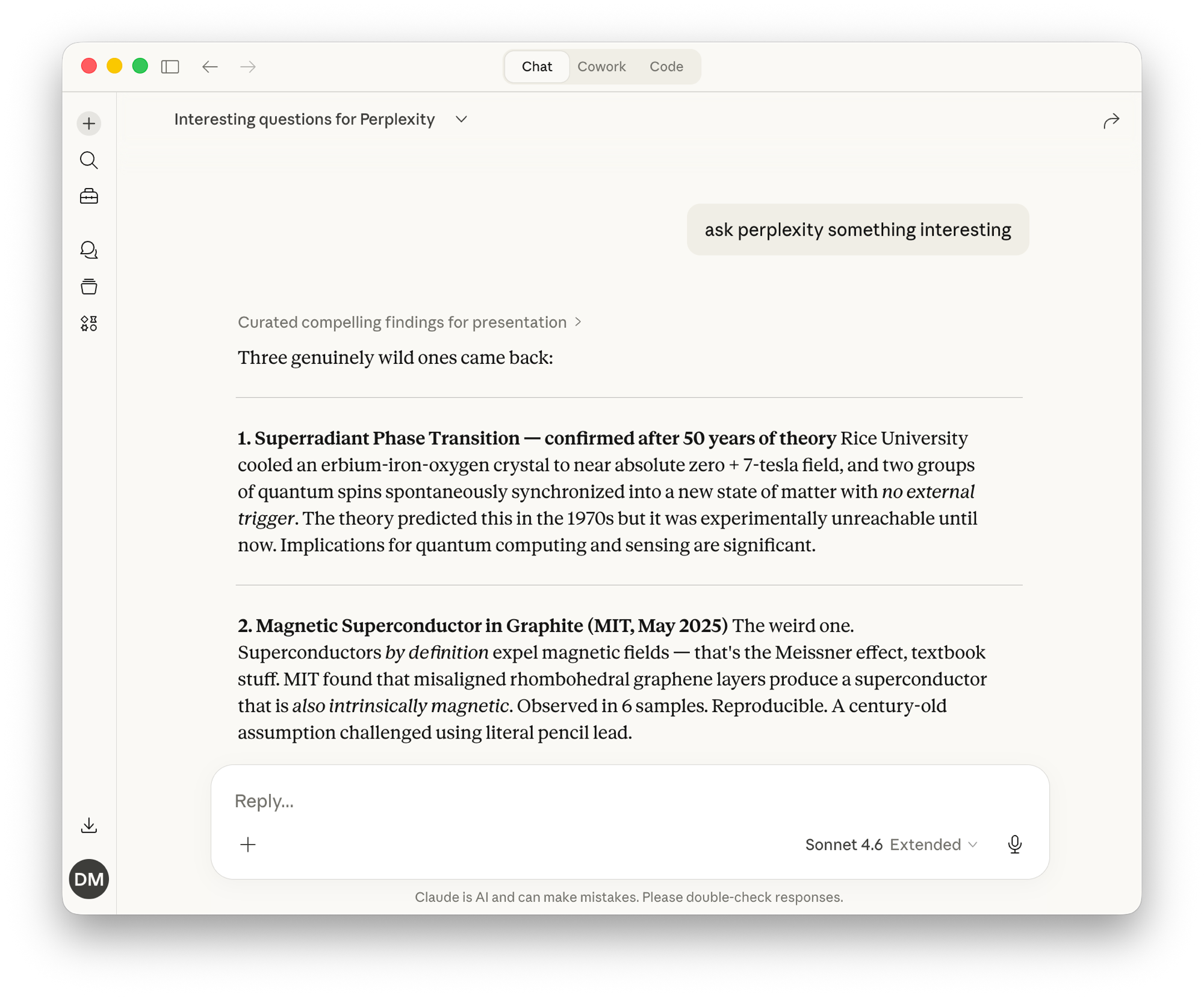 Claude using Perplexity search via MCP Nest