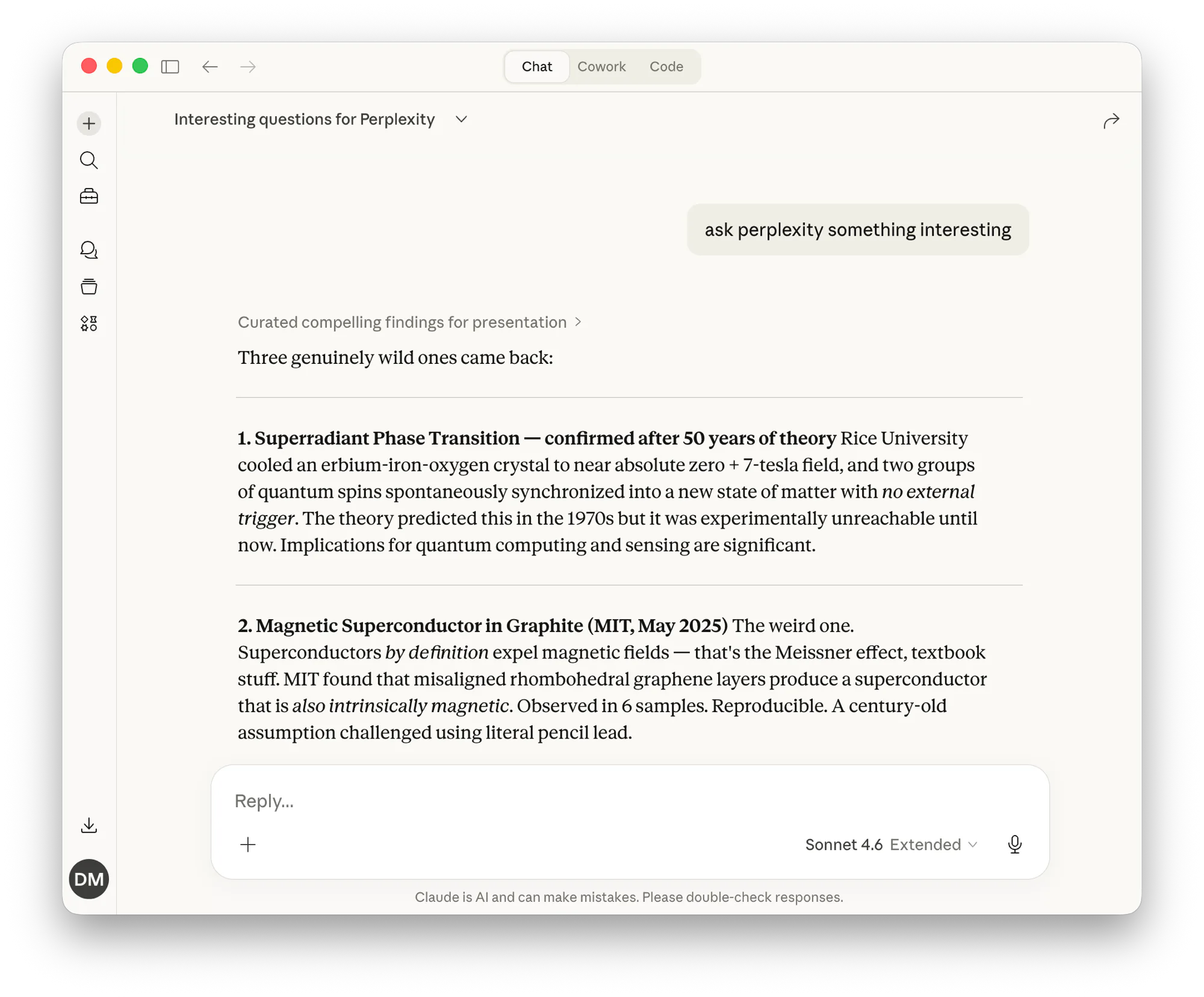 Claude using Perplexity search via MCP Nest