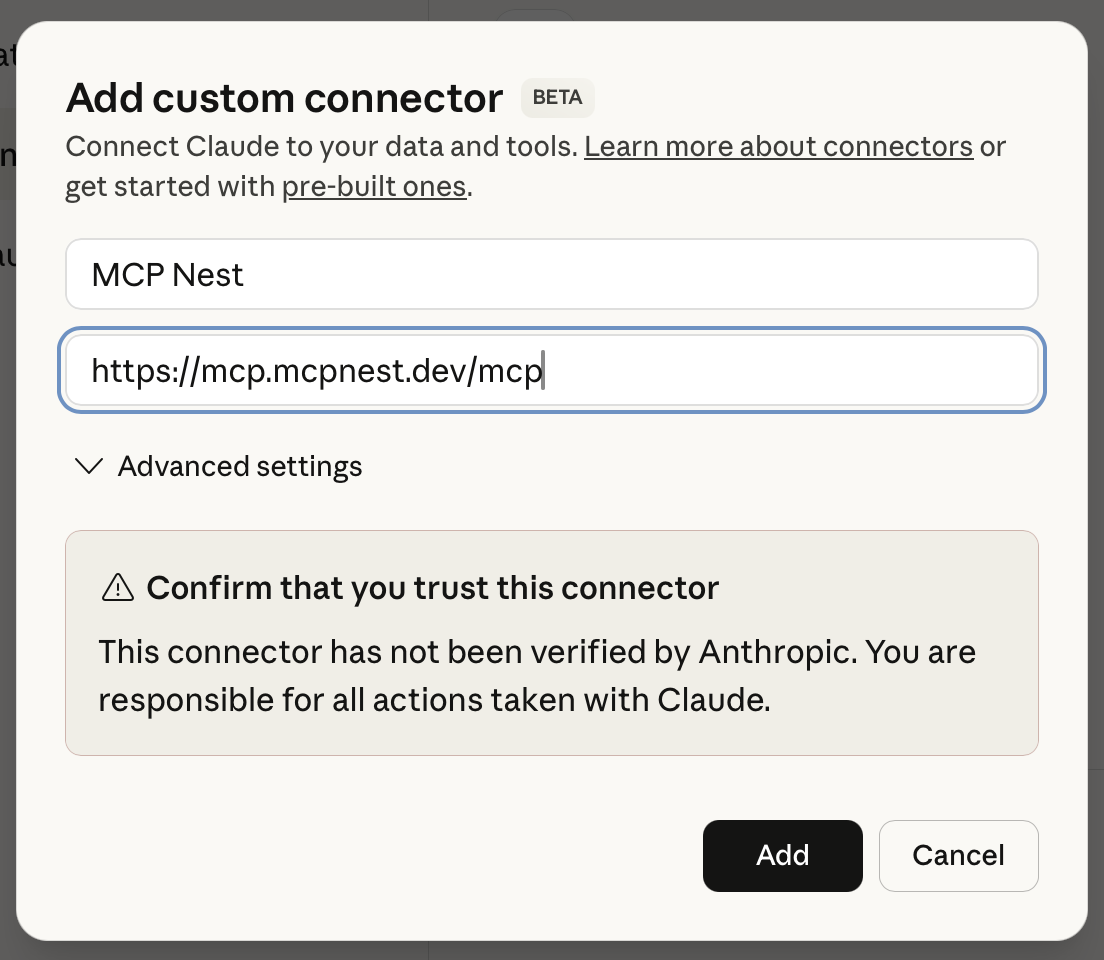 Claude Remote Connector Settings