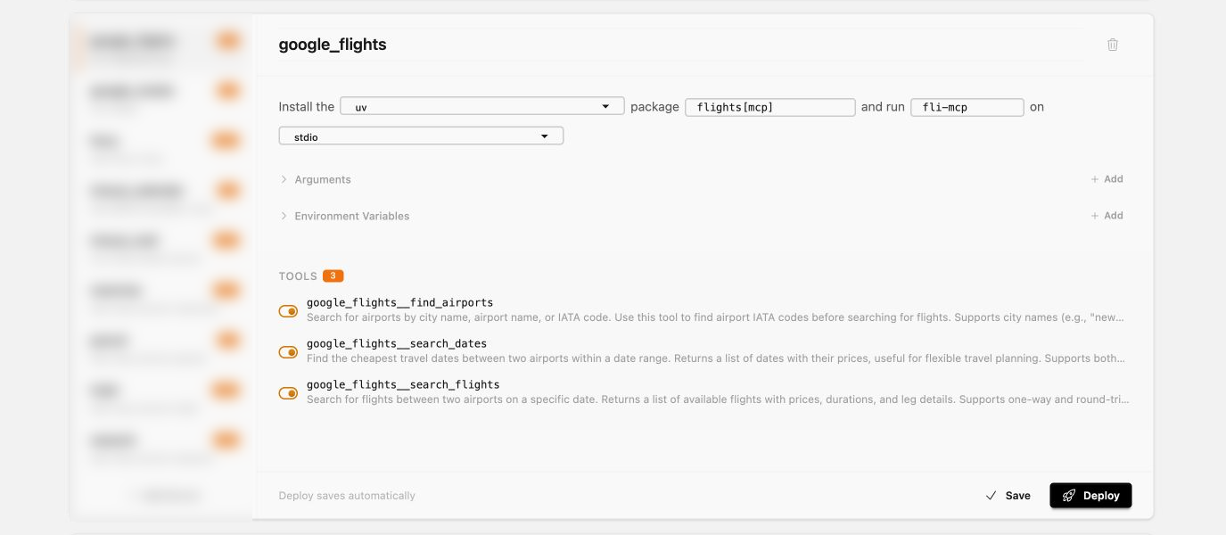 MCP Nest server editor showing the per-tool toggles