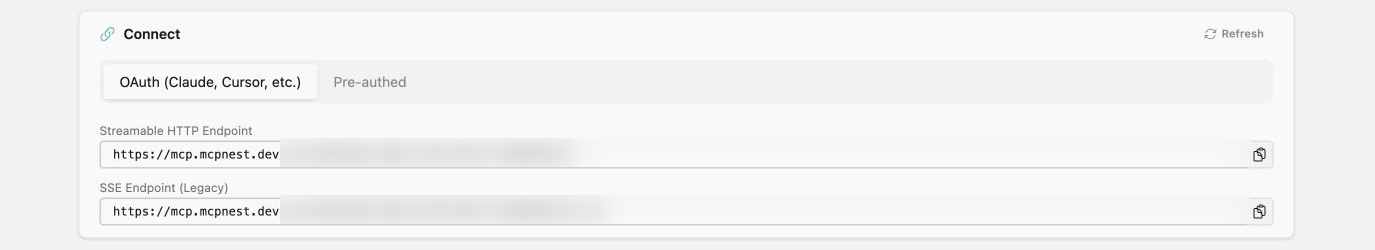 Streamable HTTP Endpoint in the MCP Nest dashboard